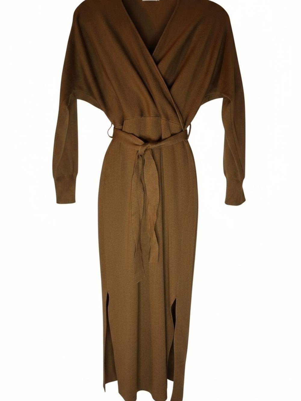 Almost Famous Brown Long-Sleeve Wrap Maxi Dress